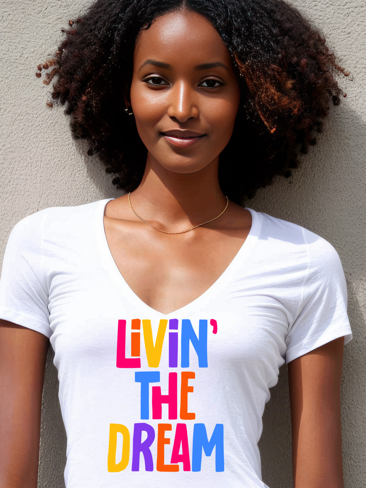 Livin" The Dream Tri- Blend V-Neck T-Shirt (White Bright)