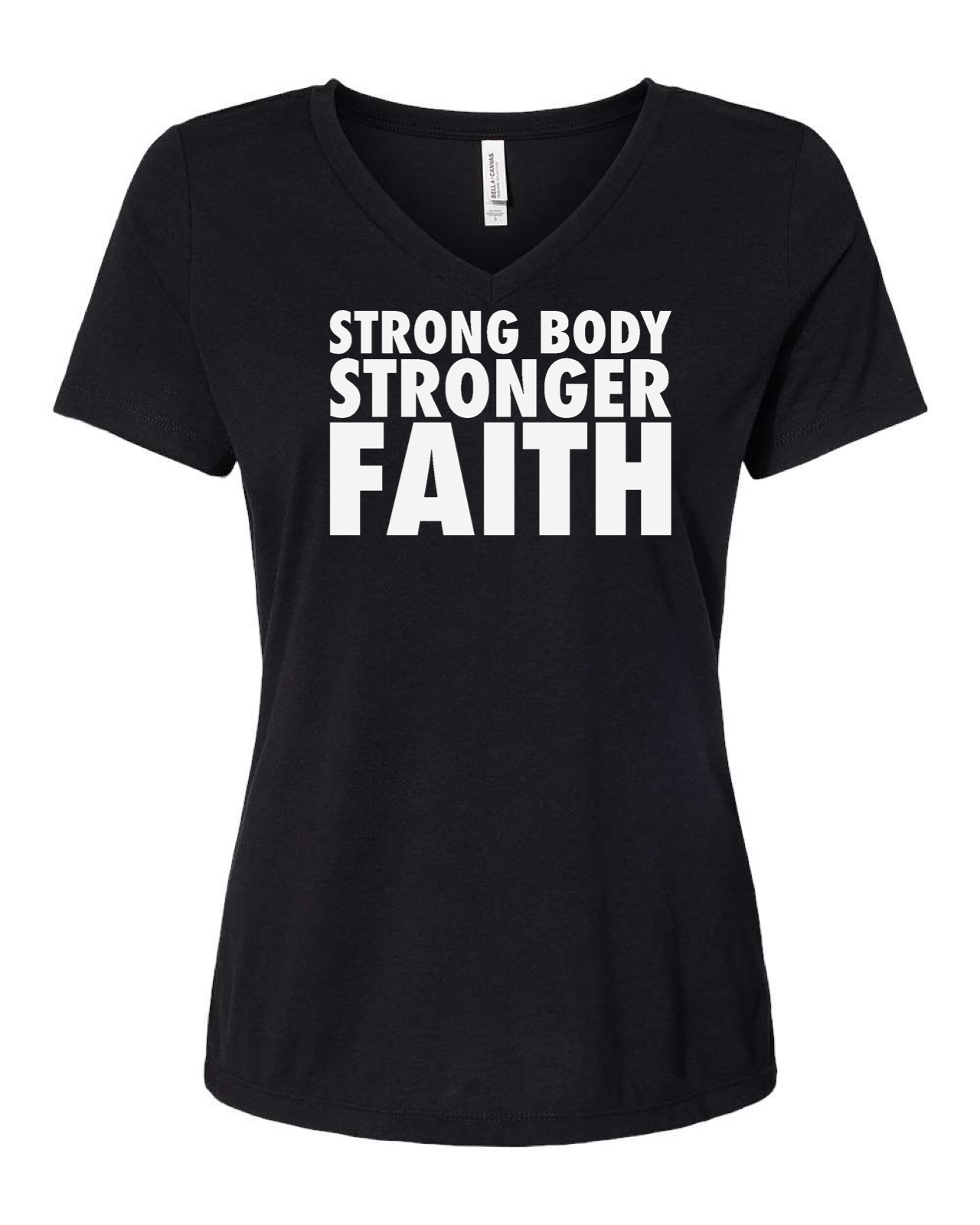 Strong Body Stronger Faith Tri- Blend V-Neck T-Shirt