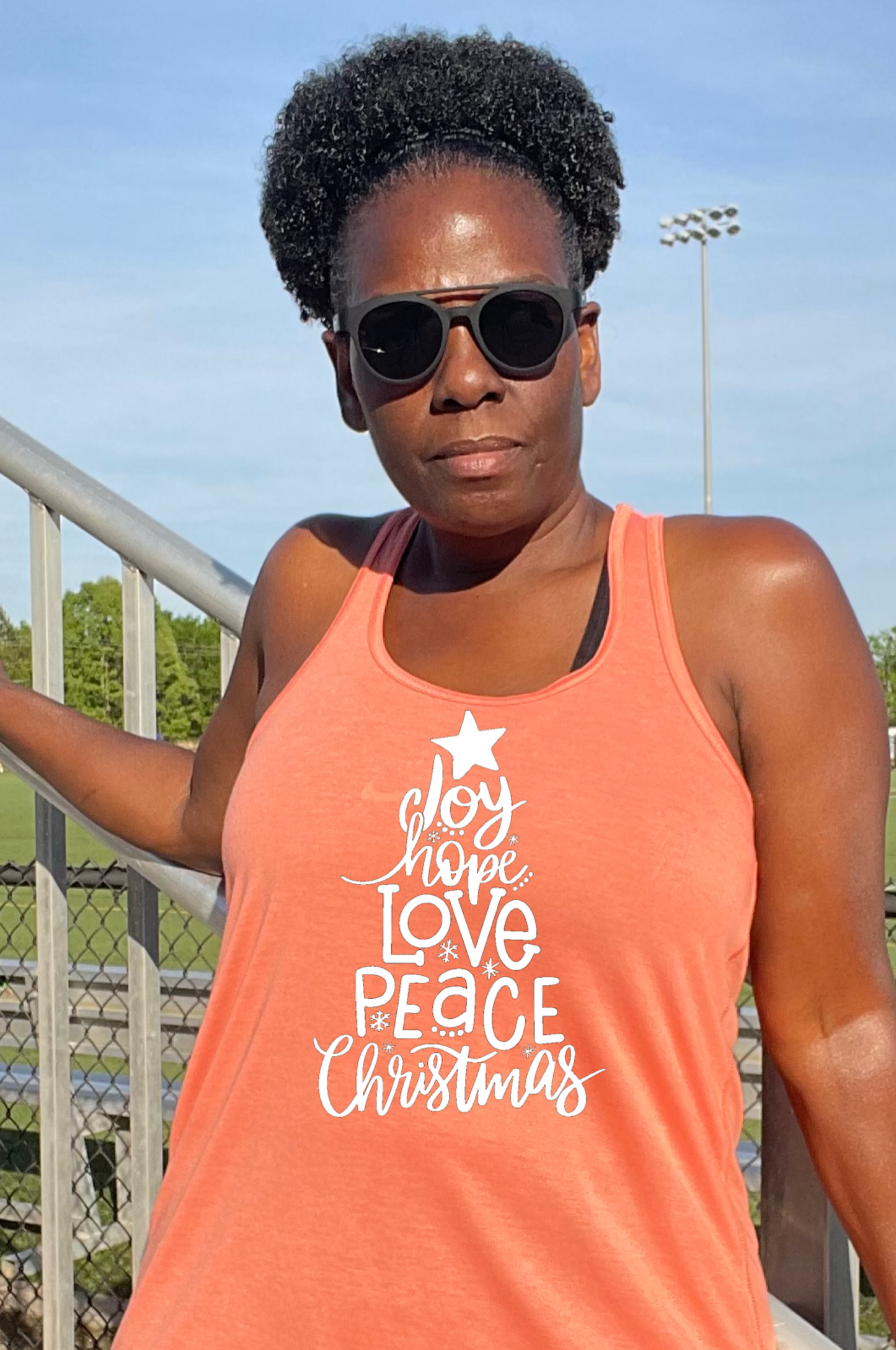 Joy Hope Love Peace Christmas Racerback Tank Top