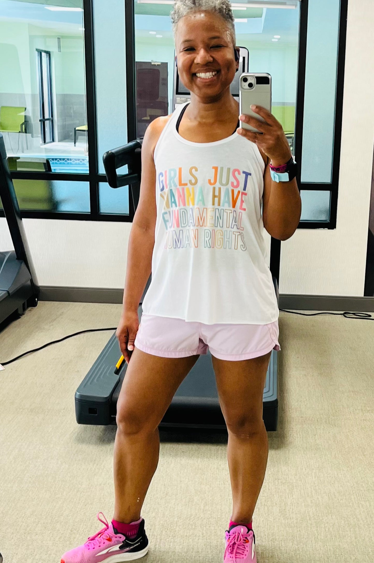 Soft Workout tank top that says Girls Just Wanna Have Fundamental Human Rights
