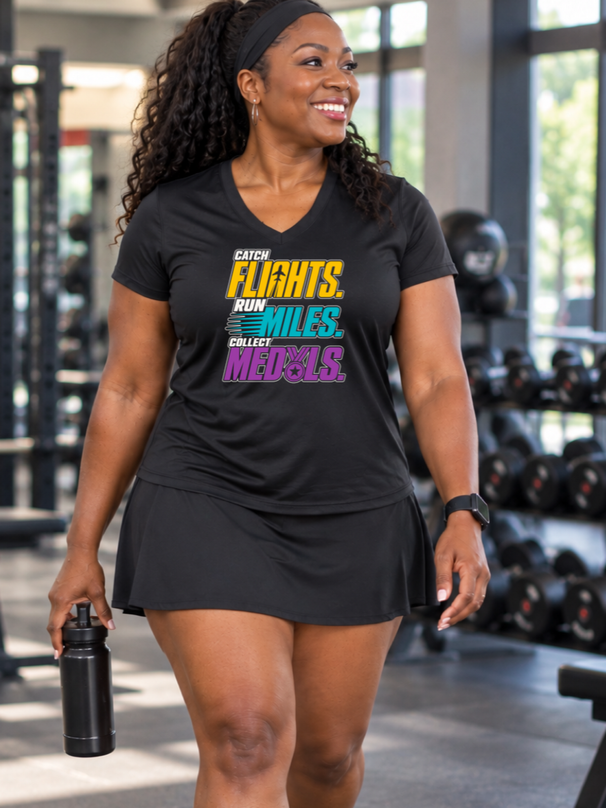 Catch Flights, Run Miles, Collect Medals Performance Tee
