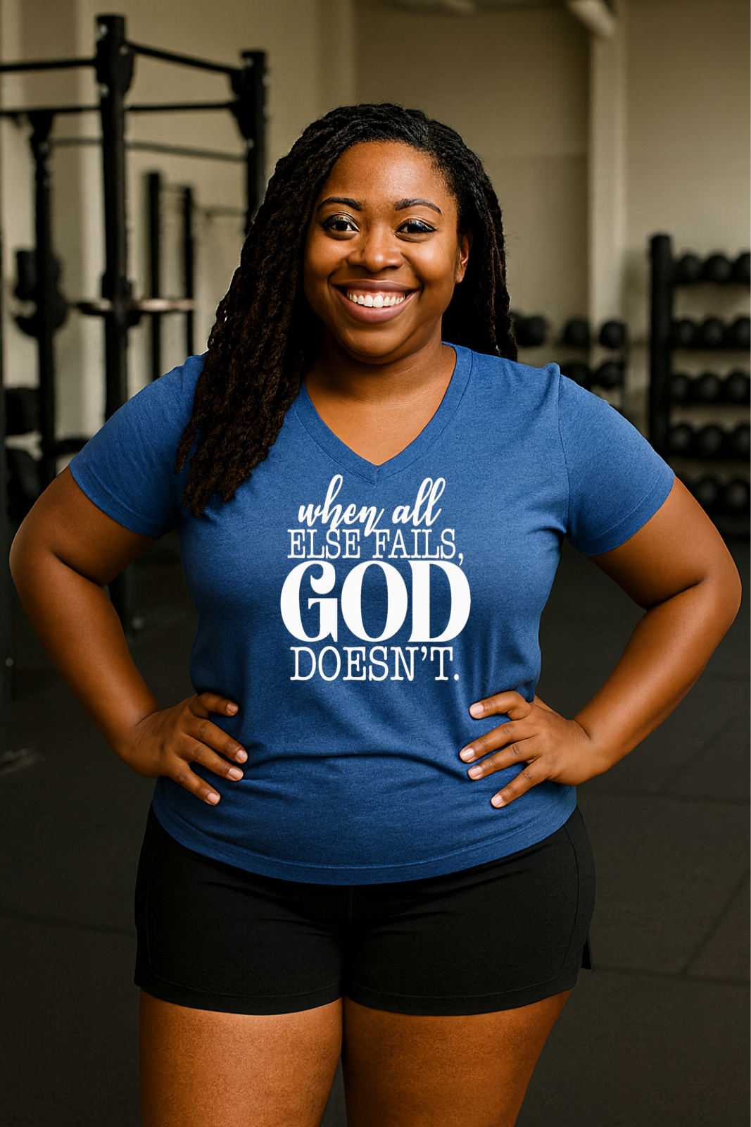 God Doesn't Fail Tri-Blend V-Neck T-shirt