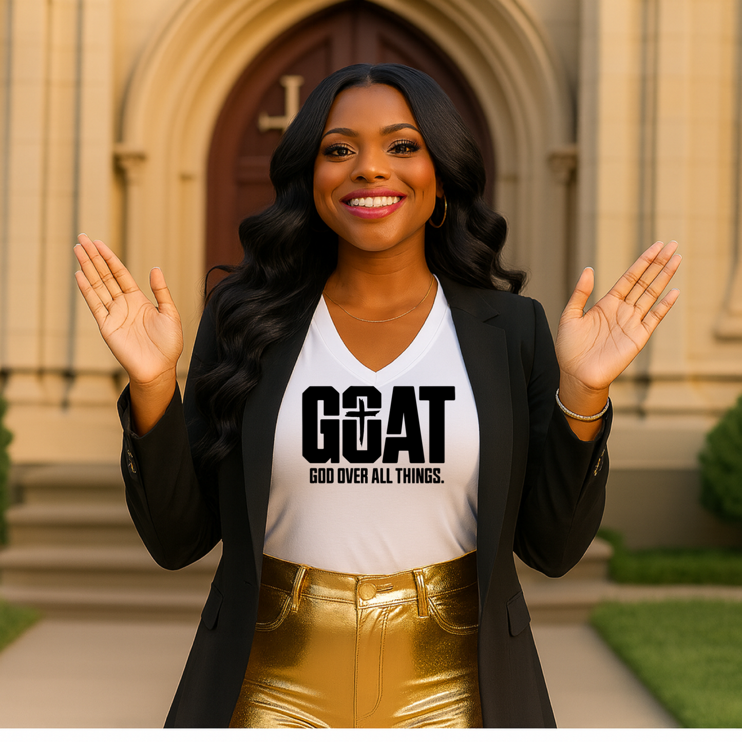 GOAT - God Over All Things Tri-Blend V-Neck T-shirt