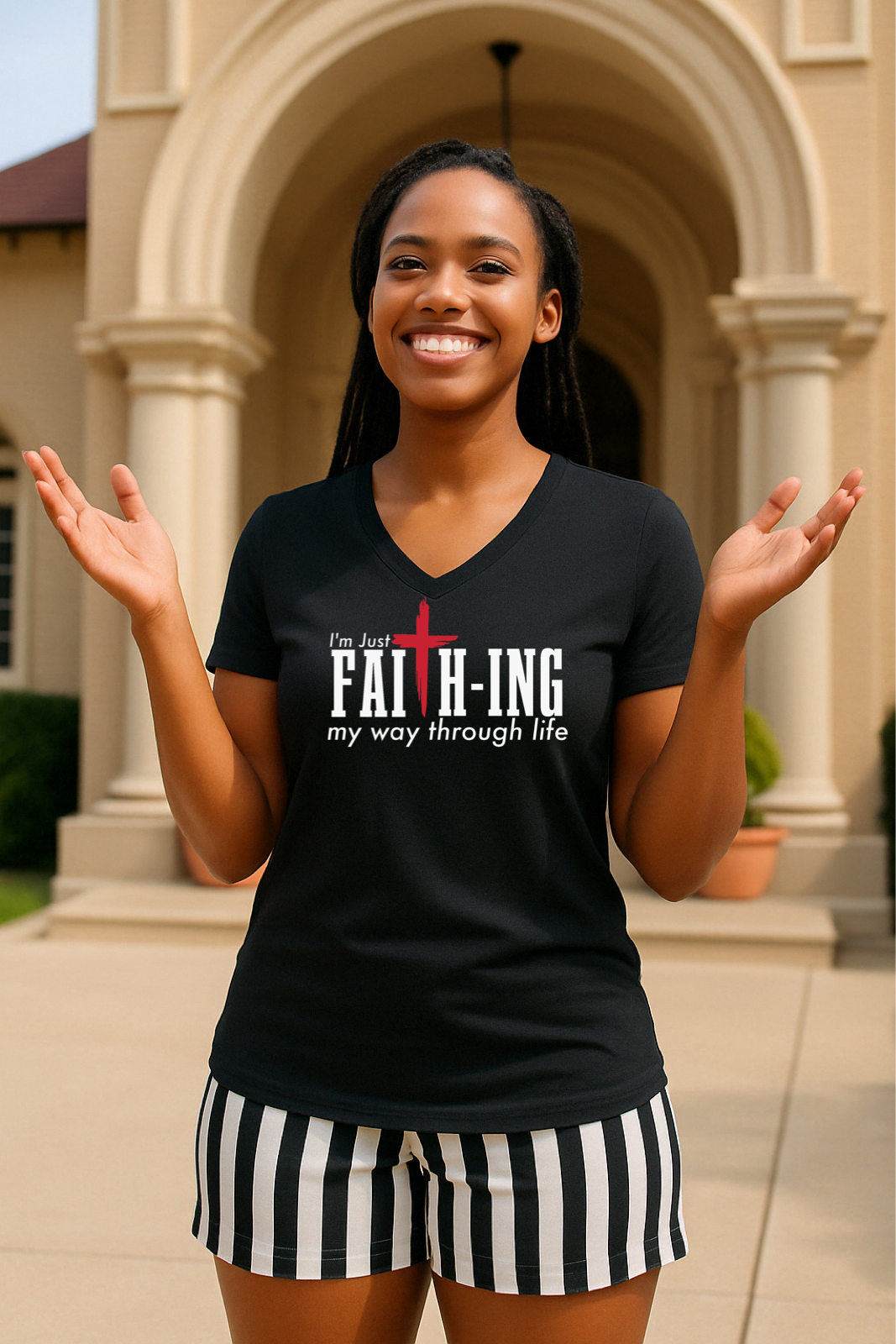 Faithing It Tri-Blend V Neck T-shirt