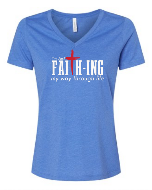 Faithing It Tri-Blend V Neck T-shirt