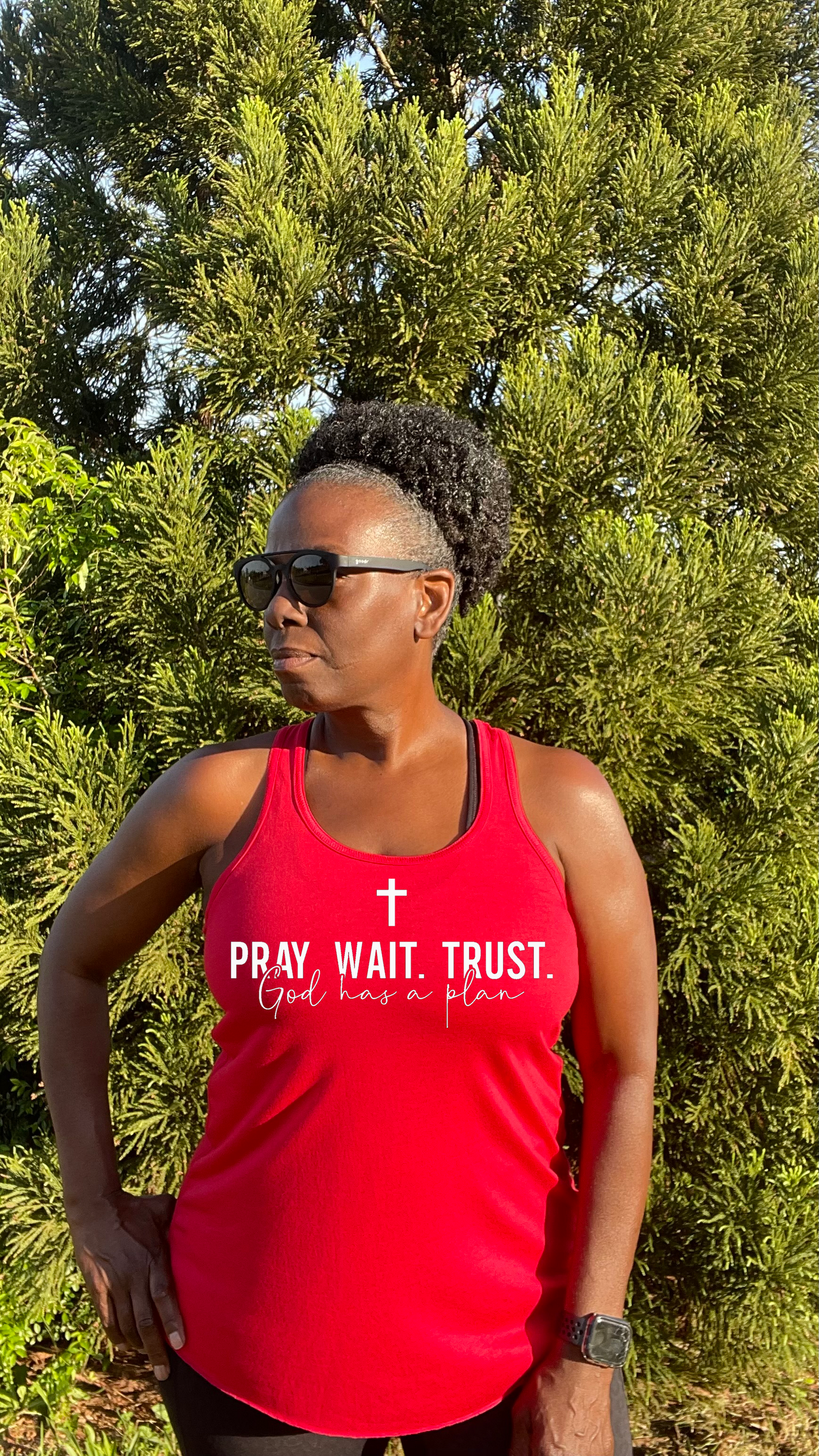 Pray Wait Trust God Has A Plan Racerback Tank Top