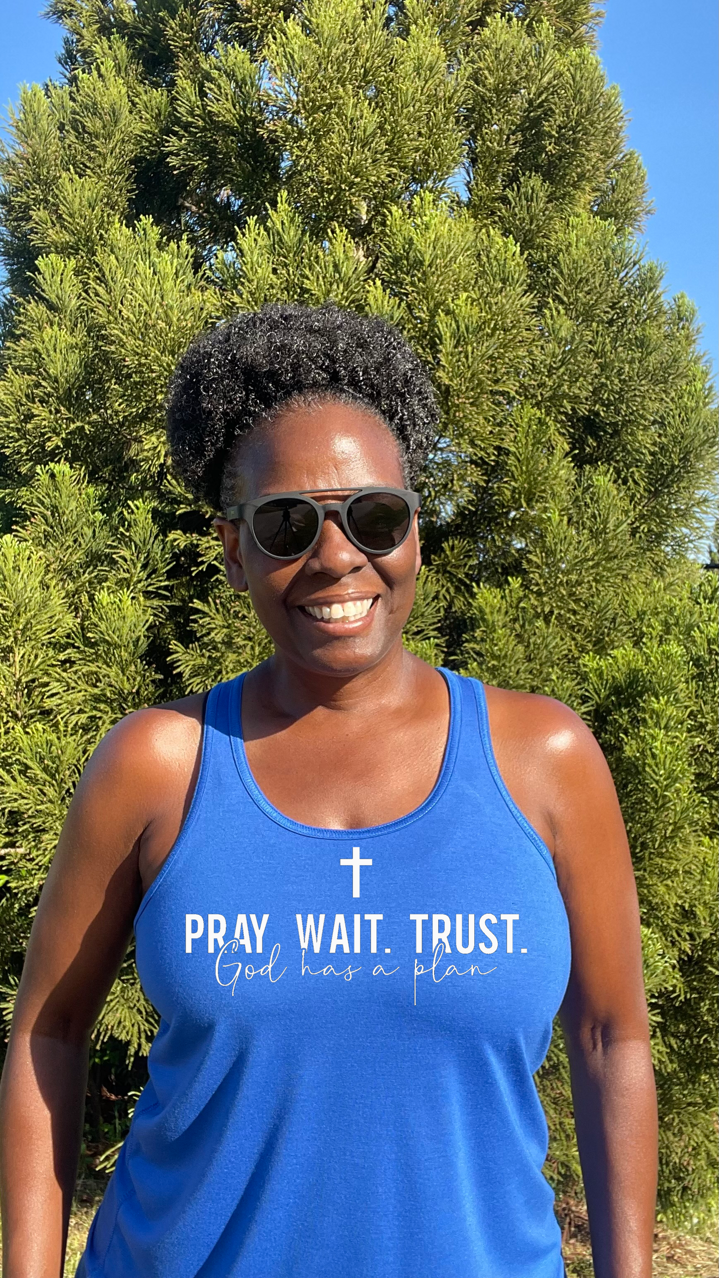 Pray Wait Trust God Has A Plan Racerback Tank Top