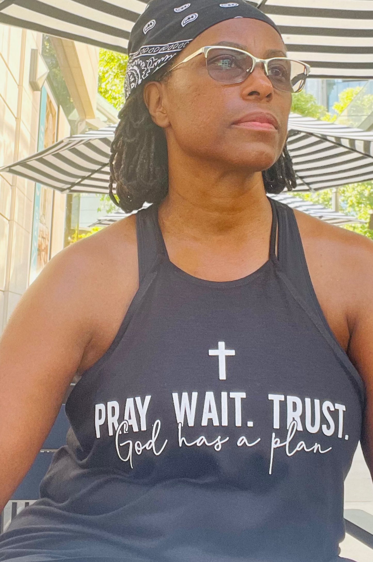 Pray Wait Trust God Has A Plan String tank