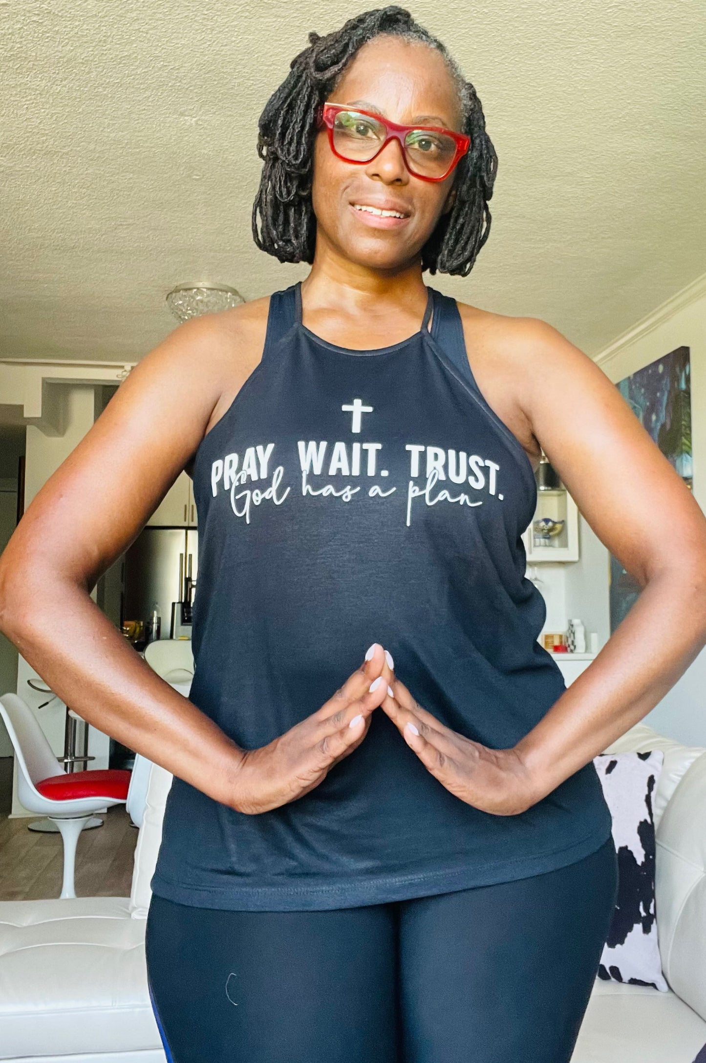 Pray Wait Trust God Has A Plan String tank