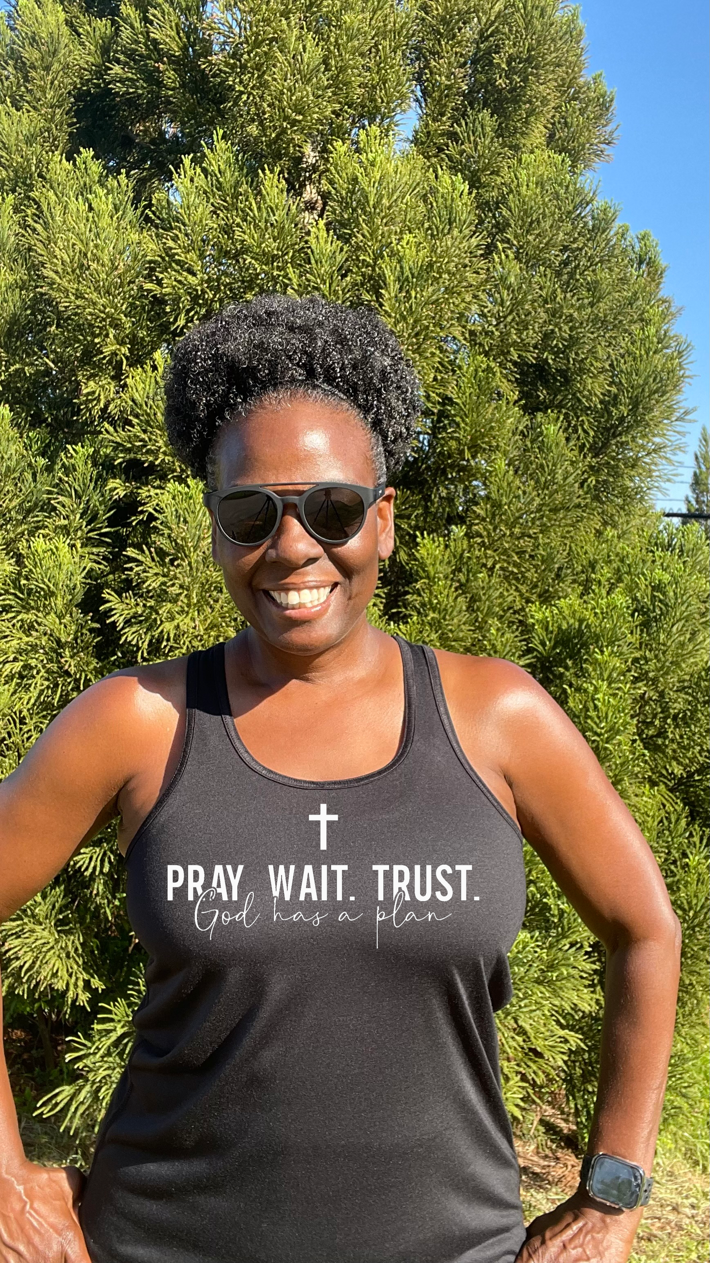 Pray Wait Trust God Has A Plan Racerback Tank Top