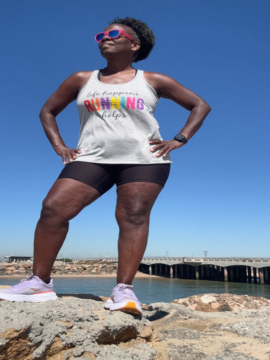 Life Happens Running Helps Racerback Tank Top