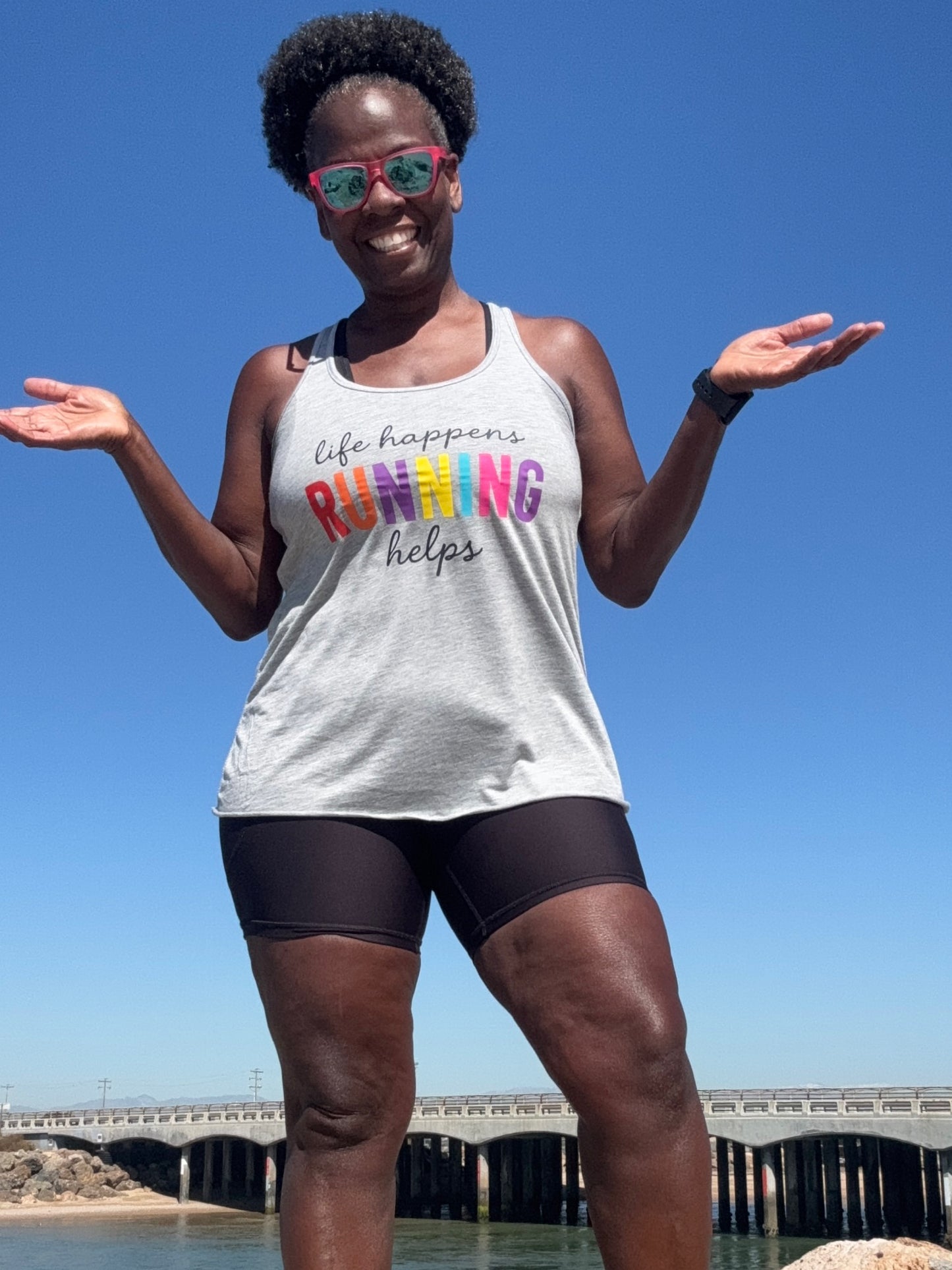 Life Happens Running Helps Racerback Tank Top