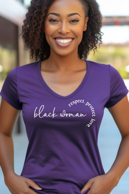Black Woman Respect, Protect, Love Fitted V-Neck T-Shirt