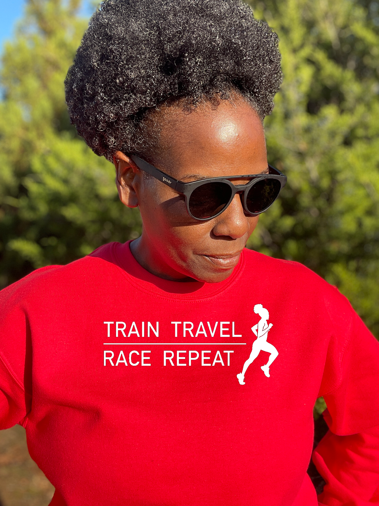 Train Travel Race Repeat Crewneck Sweatshirt