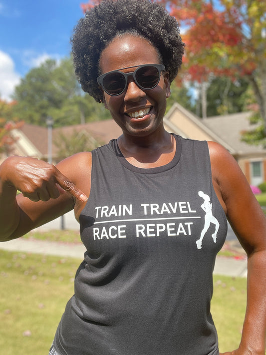 Train Travel Race Repeat  Muscle Tank