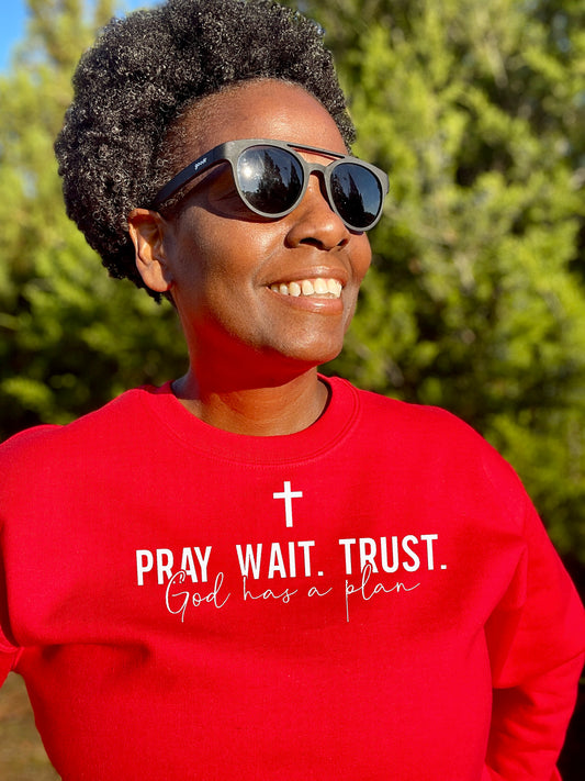 Pray Wait Trust God Has A Plan Crewneck Sweatshirt