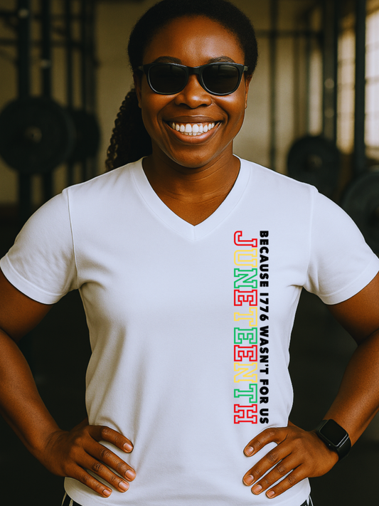 White juneteenth t-shirt Because 1776 wasn't for us 