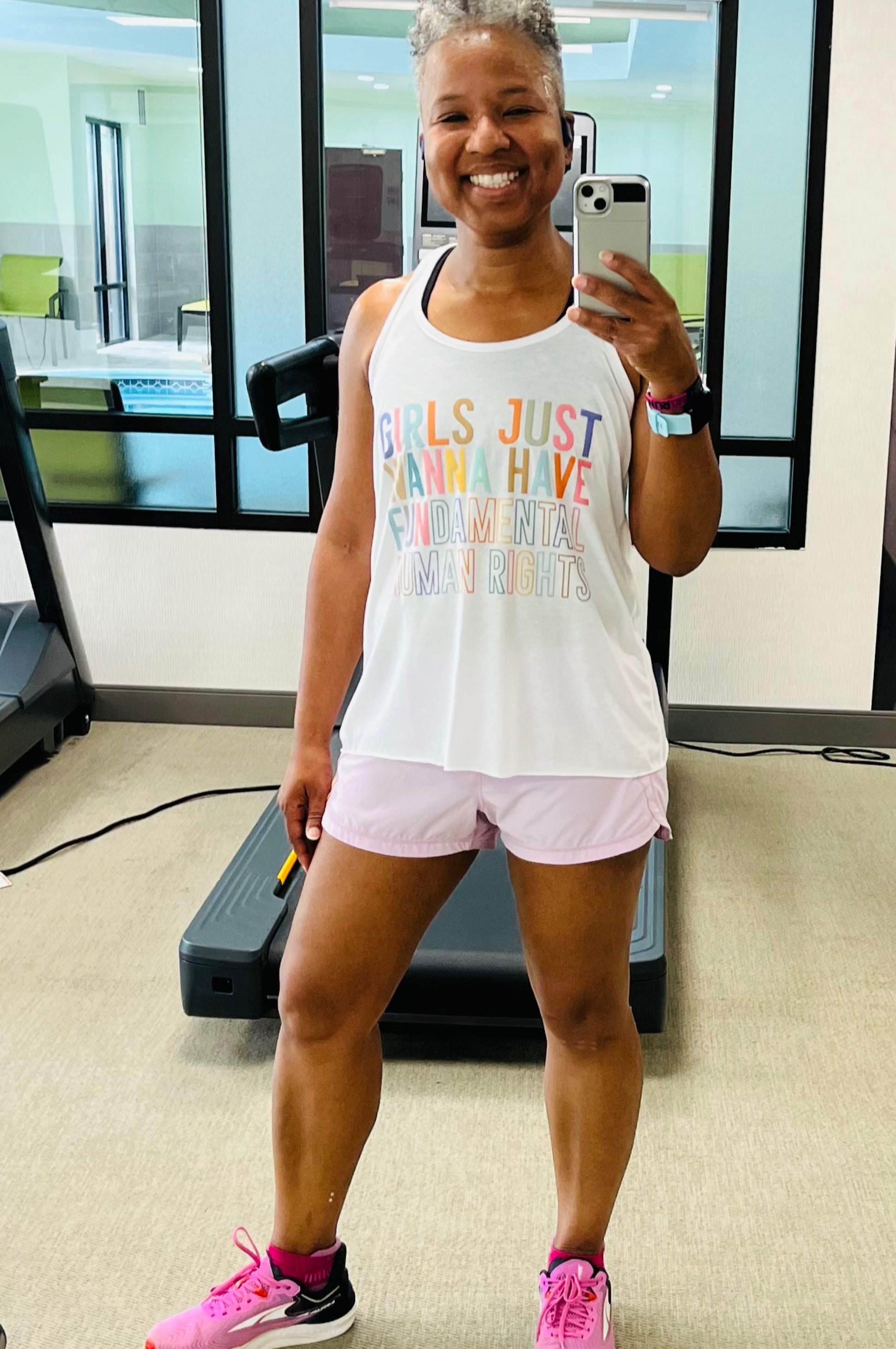 Soft Workout tank top that says Girls Just Wanna Have Fundamental Human Rights 