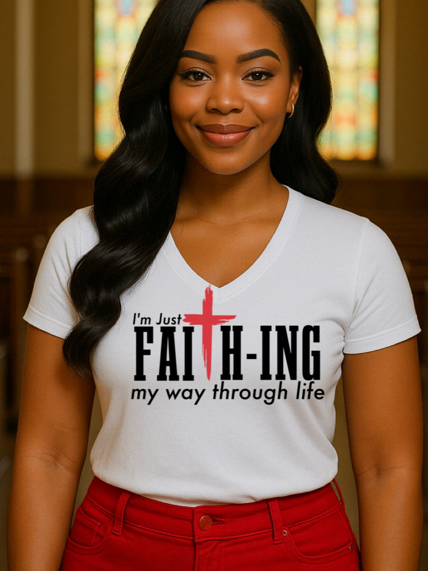 Faithing It Tri-Blend V Neck T-shirt