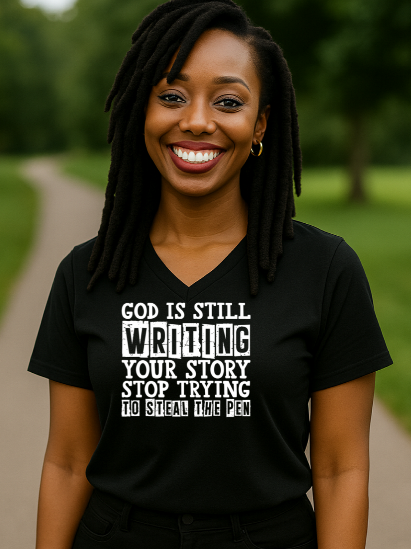 God is Still Writing Your Story Tri Blend V-Neck T-Shirt