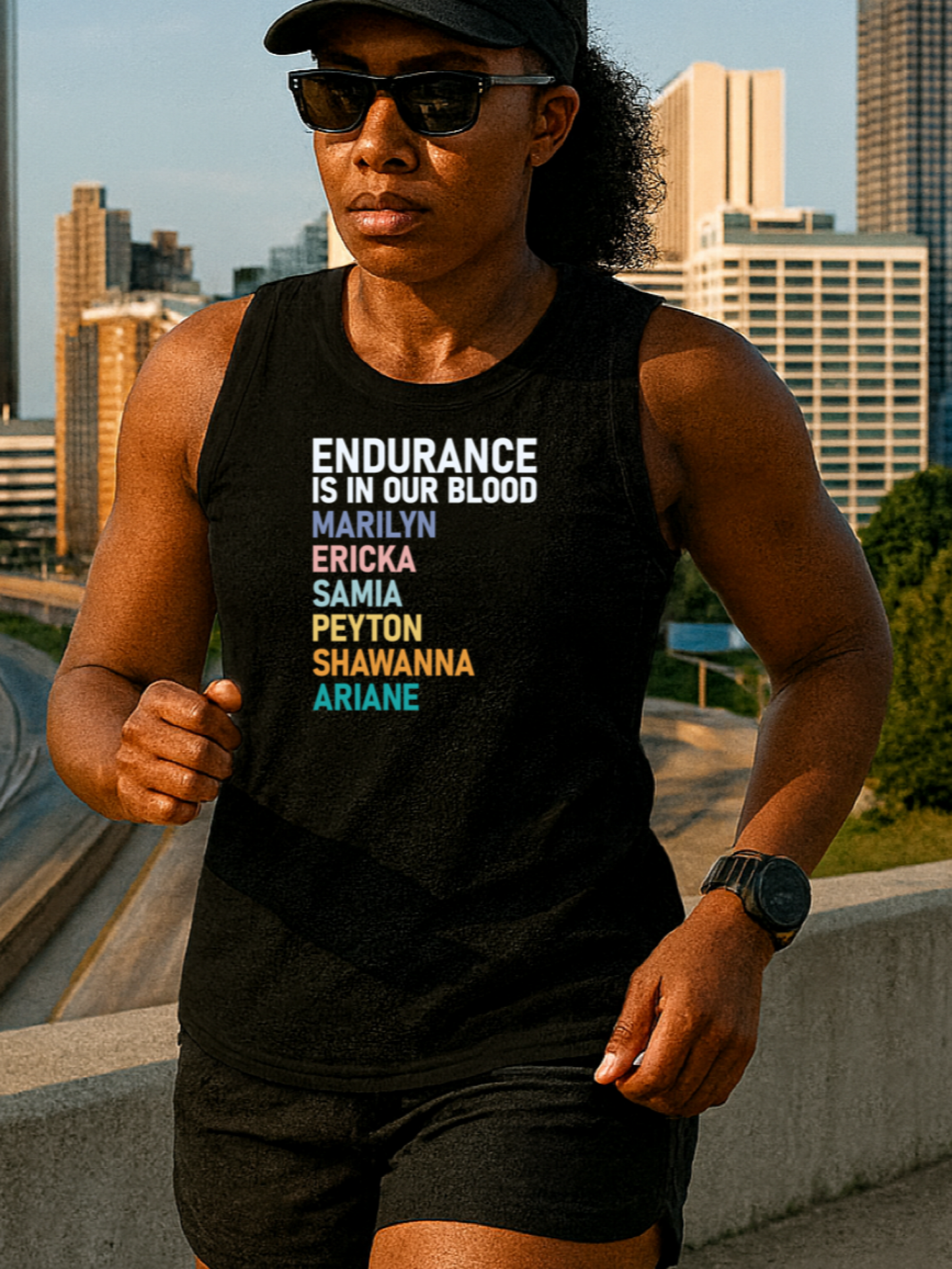 Endurance is in our Blood Black Female Marathoners Muscle Tank