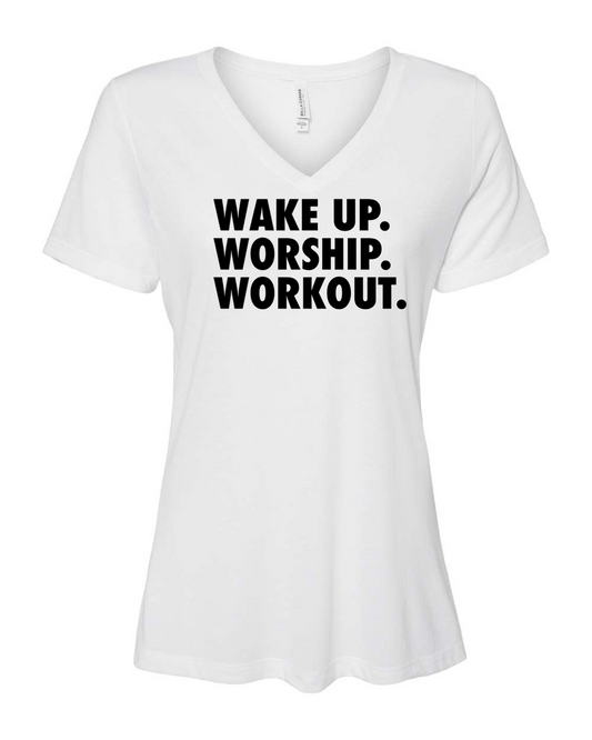 Wake Up Worship Workout Tri-Blend V-Neck T-shirt
