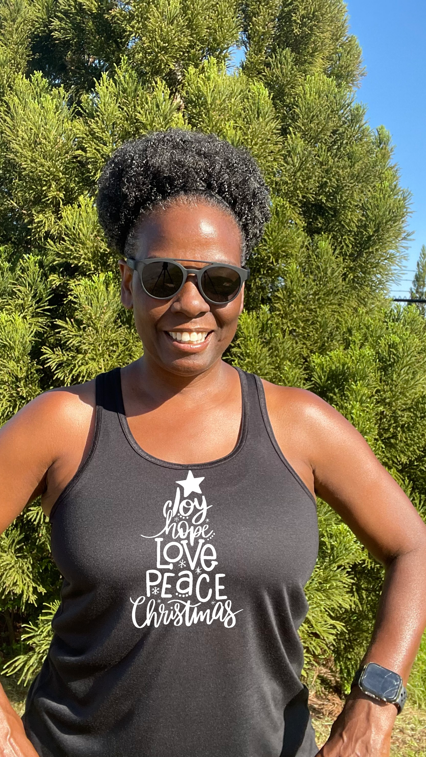 Joy Hope Love Peace Christmas Racerback Tank Top