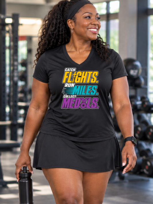 Catch Flights, Run Miles, Collect Medals Performance Tee