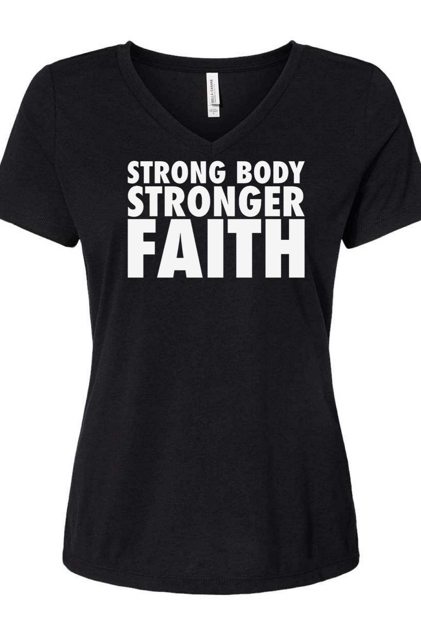 Strong Body Stronger Faith Tri- Blend V-Neck T-Shirt