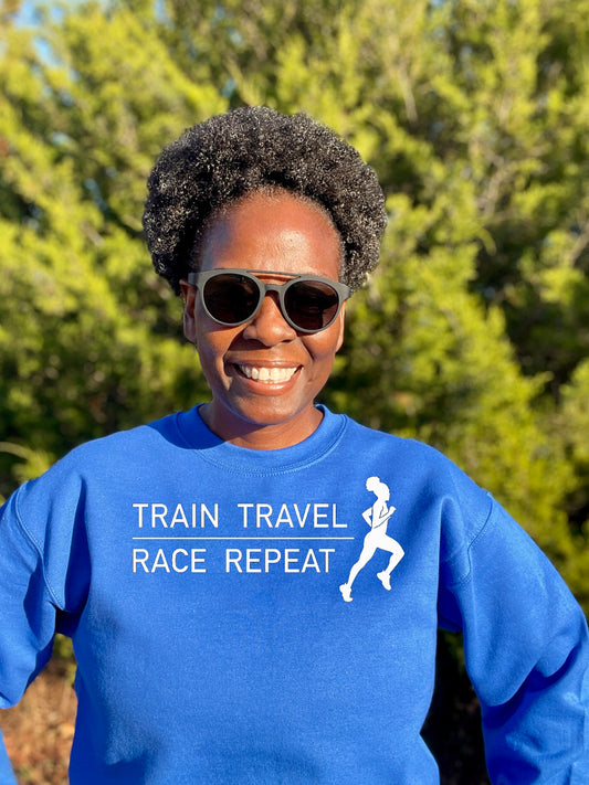 Train Travel Race Repeat Crewneck Sweatshirt