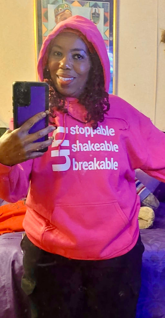 A woman wearingUnstoppable Unshakable Unbreakable Hoodie - pink