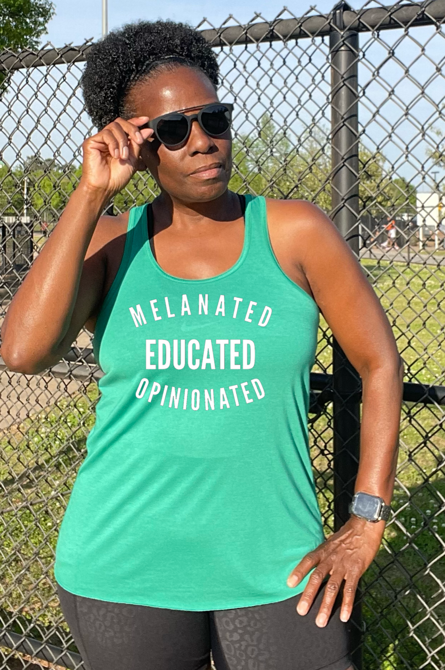 Melanated Educated Opinionated Racerback Tank Top