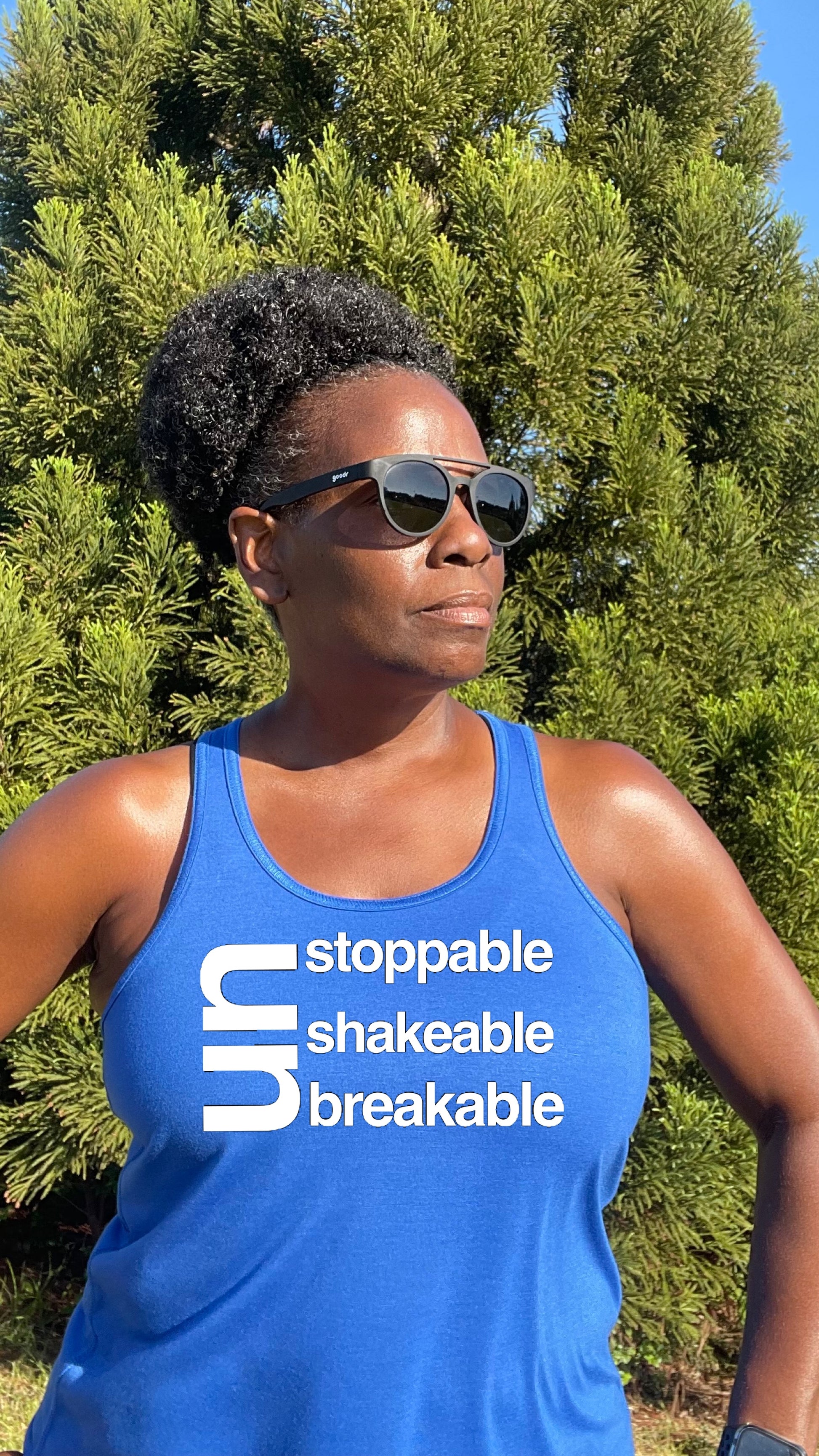UnstoppableR Unshakeable Unbreakable racerbackt ank-Royal Blue
