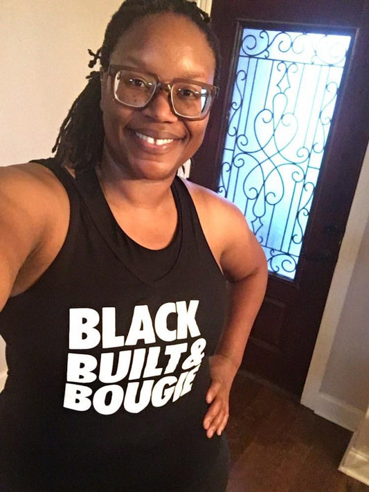 Black girl taking a selfie in a black Black Built, Bougie Tank Top Tank Top