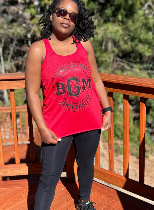 Red workout tank to for Black Women. Black Girl Magic University 