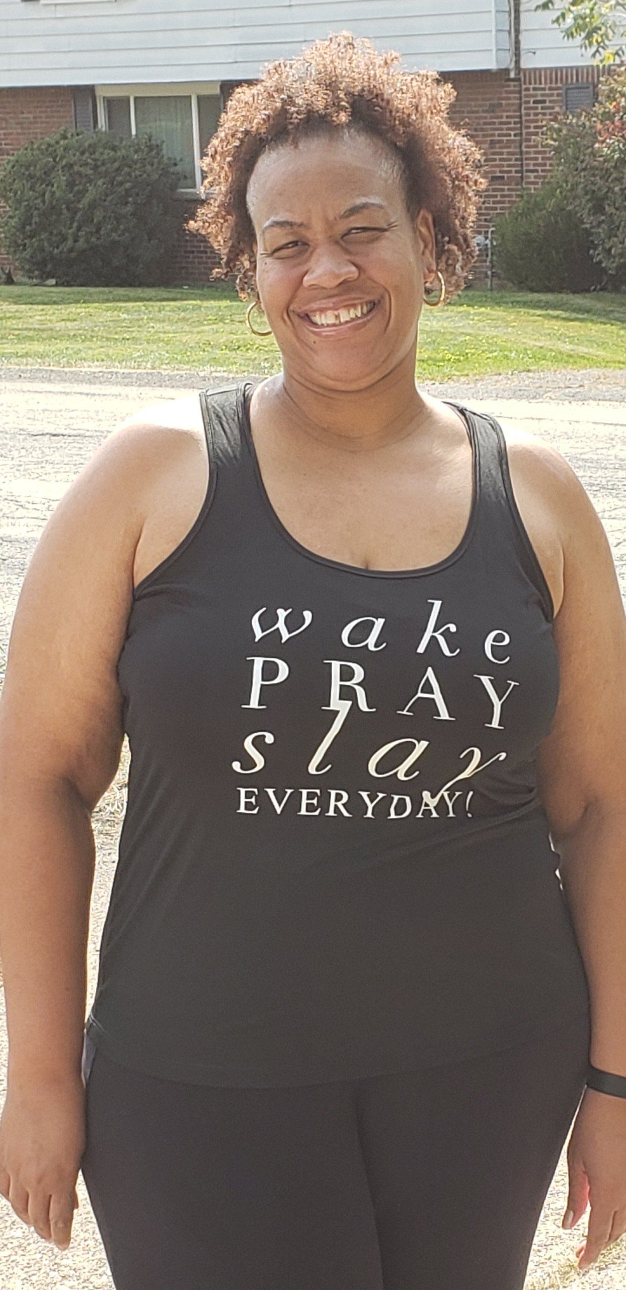 Plus size black woman in black Wake Pray Slay Everyday Tank top 