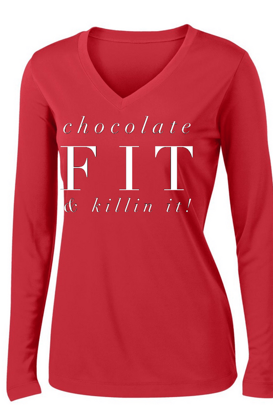 Chocolate Fit & Killin' It! Long Sleeve T Long Sleeve T Sport Tek S Red 
